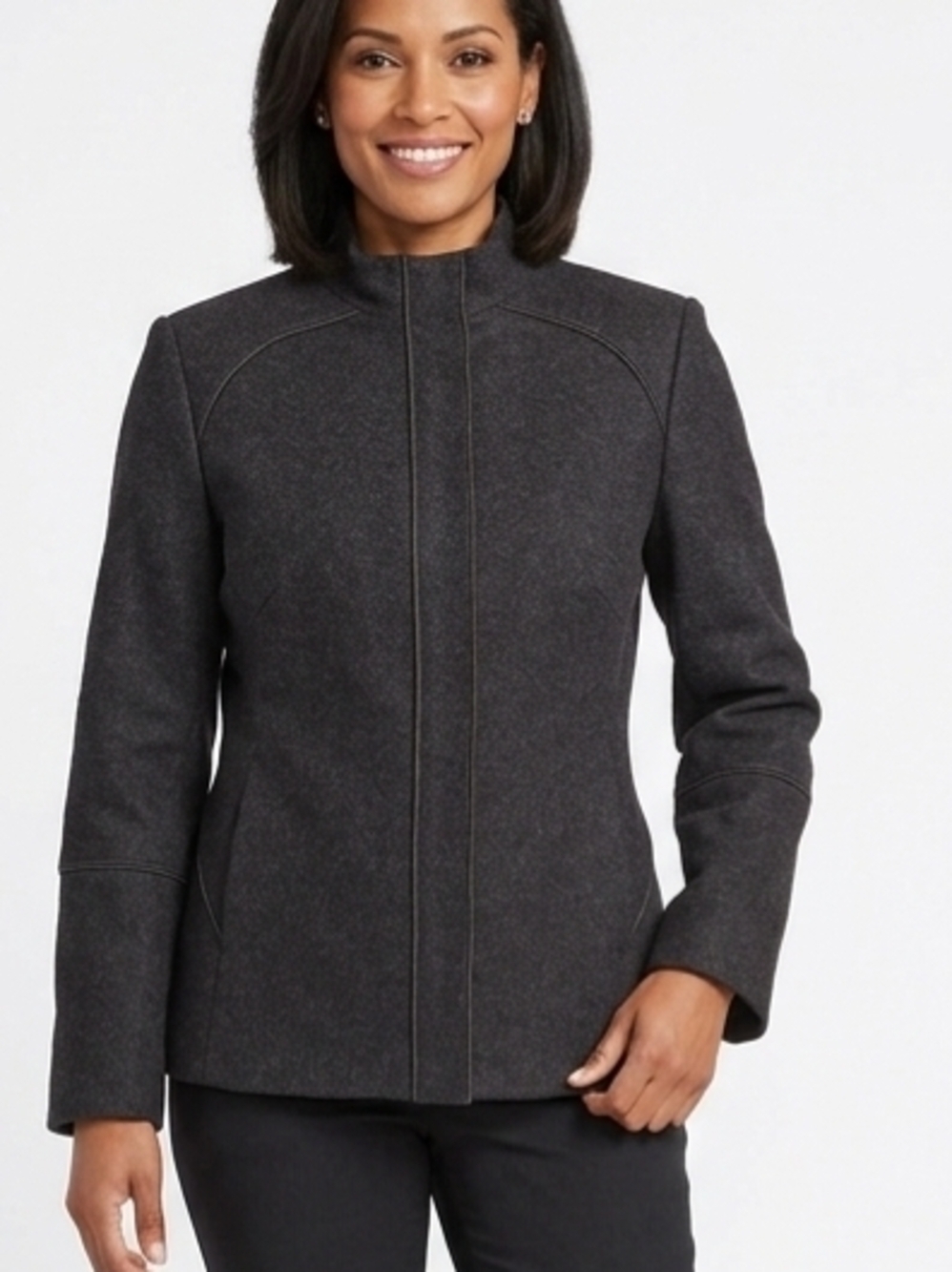Harvé Benard by Bernard Holtzman Charcoal Wool Blend Jacket Size 8